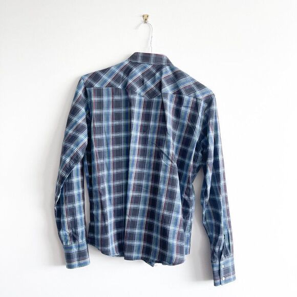 Salt Valley Western Mens Shirt Pearl Snap Up Long Sleeved Blue Plaid S - Picture 2 of 8